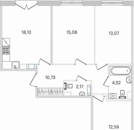 3-комн. квартира, 78.09 м2, 4/4 эт. Санкт-Петербург