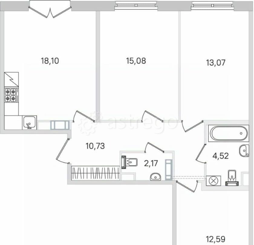 3-комн. квартира, 78.09 м2, 4/4 эт. Санкт-Петербург - изображение 1