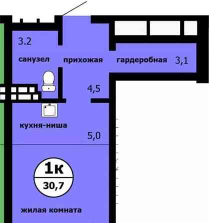 Студия, 30.7 м2, 9/9 эт. Красноярск