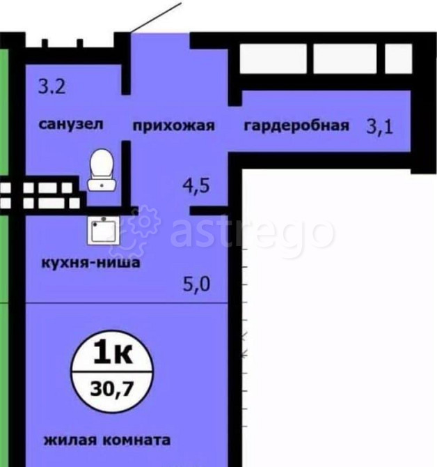 Студия, 30.7 м2, 9/9 эт. Красноярск - изображение 1