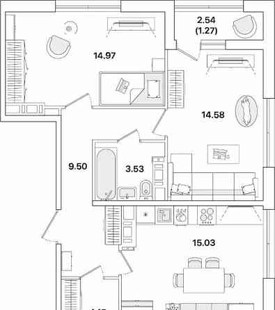 3-комн. квартира, 79.7 м2, 12/12 эт. Санкт-Петербург
