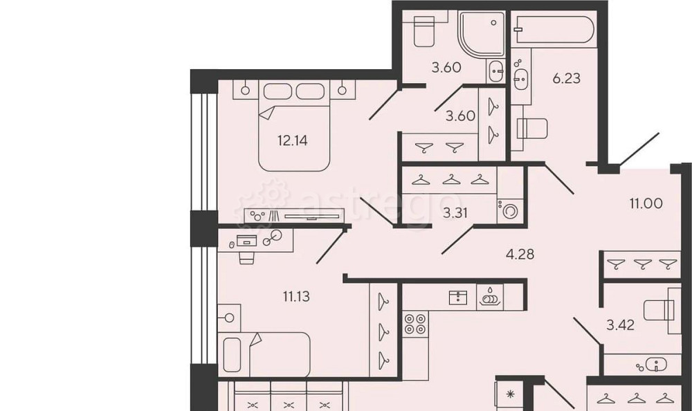 3-комн. квартира, 95.39 м2, 3/18 эт. Санкт-Петербург - изображение 1