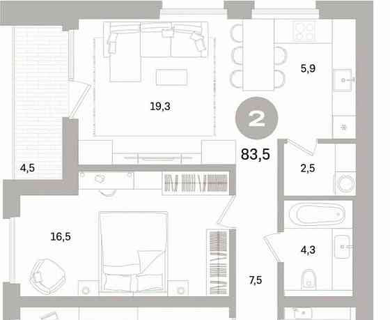 2-комн. квартира, 83.51 м2, 7/16 эт. Санкт-Петербург