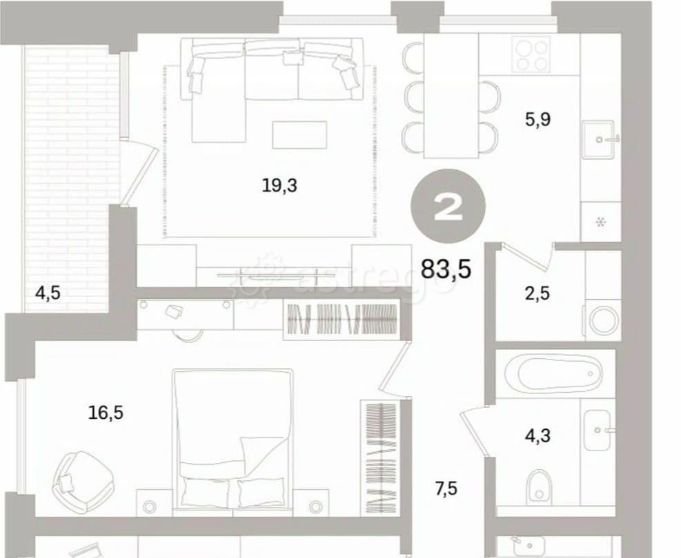 2-комн. квартира, 83.51 м2, 7/16 эт. Санкт-Петербург - изображение 4
