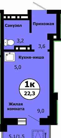 1-комн. квартира, 22.3 м2, 2/19 эт. Красноярск