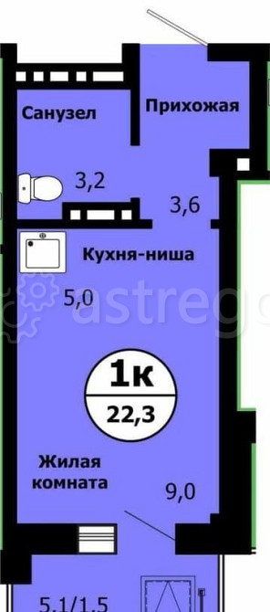 1-комн. квартира, 22.3 м2, 2/19 эт. Красноярск - изображение 1