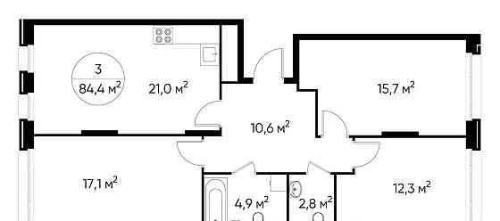 3-комн. квартира, 84 м2, 2/17 эт. Москва