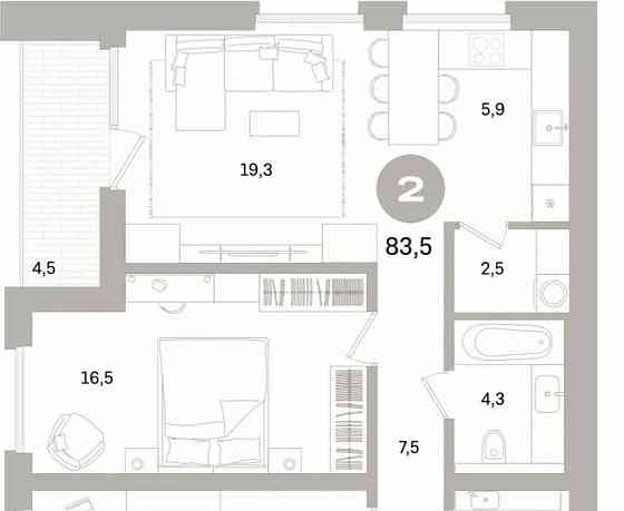 2-комн. квартира, 83.51 м2, 5/16 эт. Санкт-Петербург