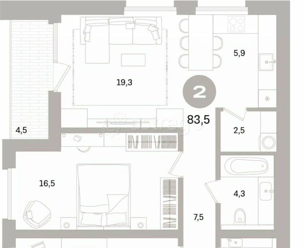 2-комн. квартира, 83.51 м2, 5/16 эт. Санкт-Петербург - изображение 1