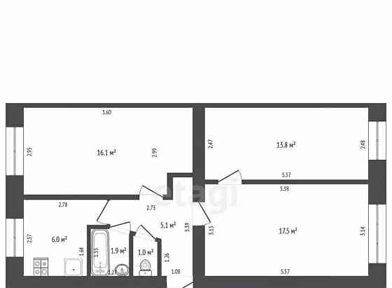 3-комн. квартира, 62.7 м2, 1/5 эт. Стерлитамак