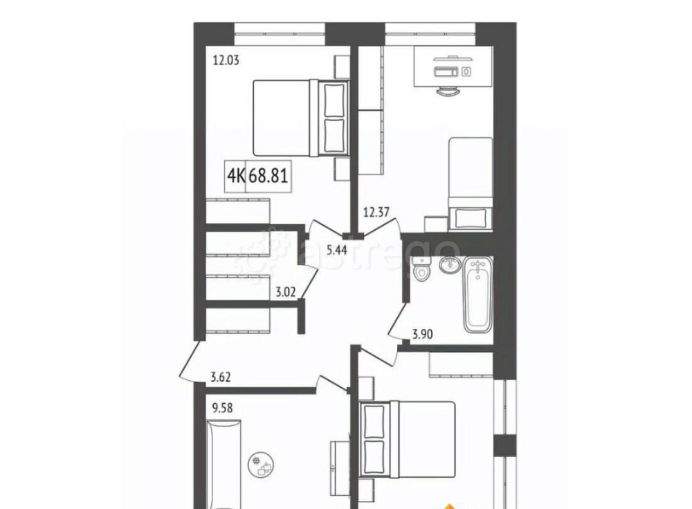 4-комн. квартира, 68.81 м2, 12/17 эт. Красноярск - изображение 1