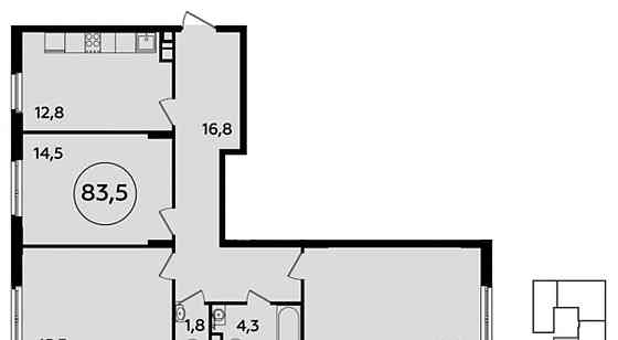 3-комн. квартира, 83.5 м2, 3/16 эт. Москва