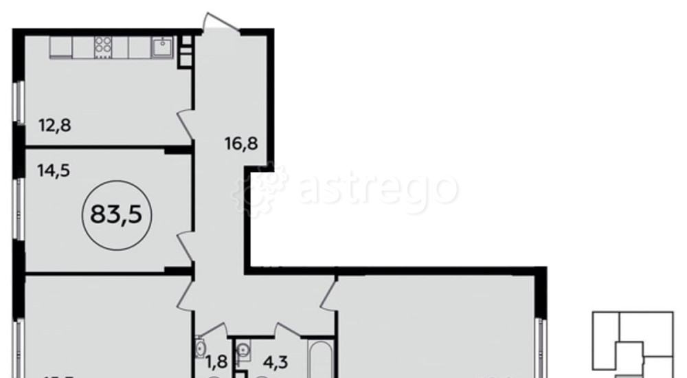 3-комн. квартира, 83.5 м2, 3/16 эт. Москва - изображение 2