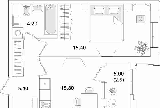 1-комн. квартира, 45.2 м2, 6/13 эт. Санкт-Петербург