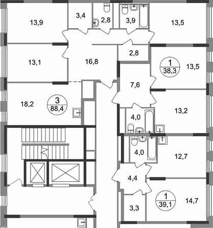 3-комн. квартира, 84.4 м2, 2/17 эт. Москва