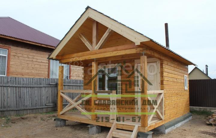 Баня из бруса 3х3м, с террасой 1х3м на ленточном фундаменте, Д-14 Красноярск - изображение 1