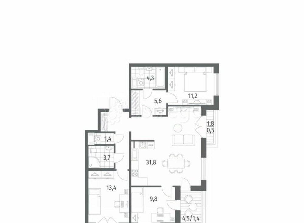 3-комн. квартира, 90.8 м2, 12/12 эт. Санкт-Петербург - изображение 2