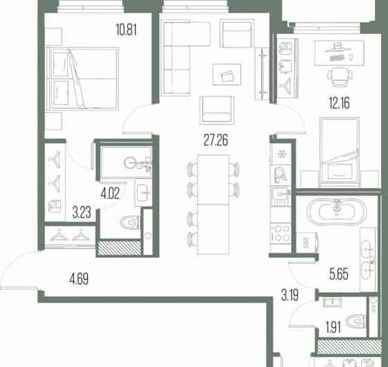 3-комн. квартира, 84.01 м2, 2/10 эт. Санкт-Петербург