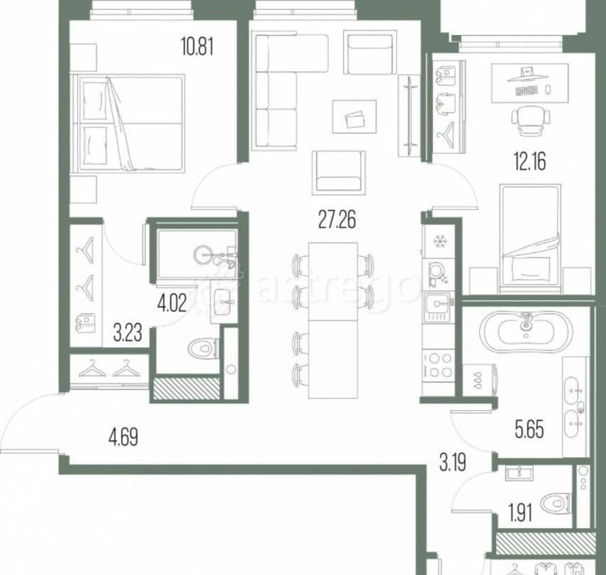 3-комн. квартира, 84.01 м2, 2/10 эт. Санкт-Петербург - изображение 1