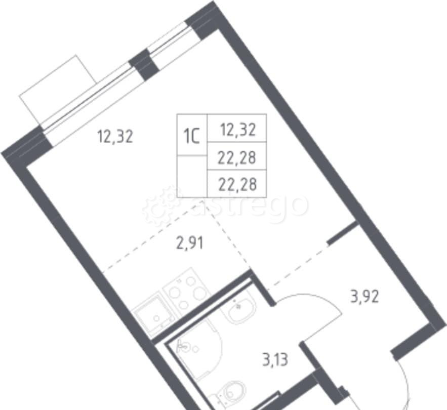 Студия, 22.28 м2, 3/13 эт. Москва - изображение 1