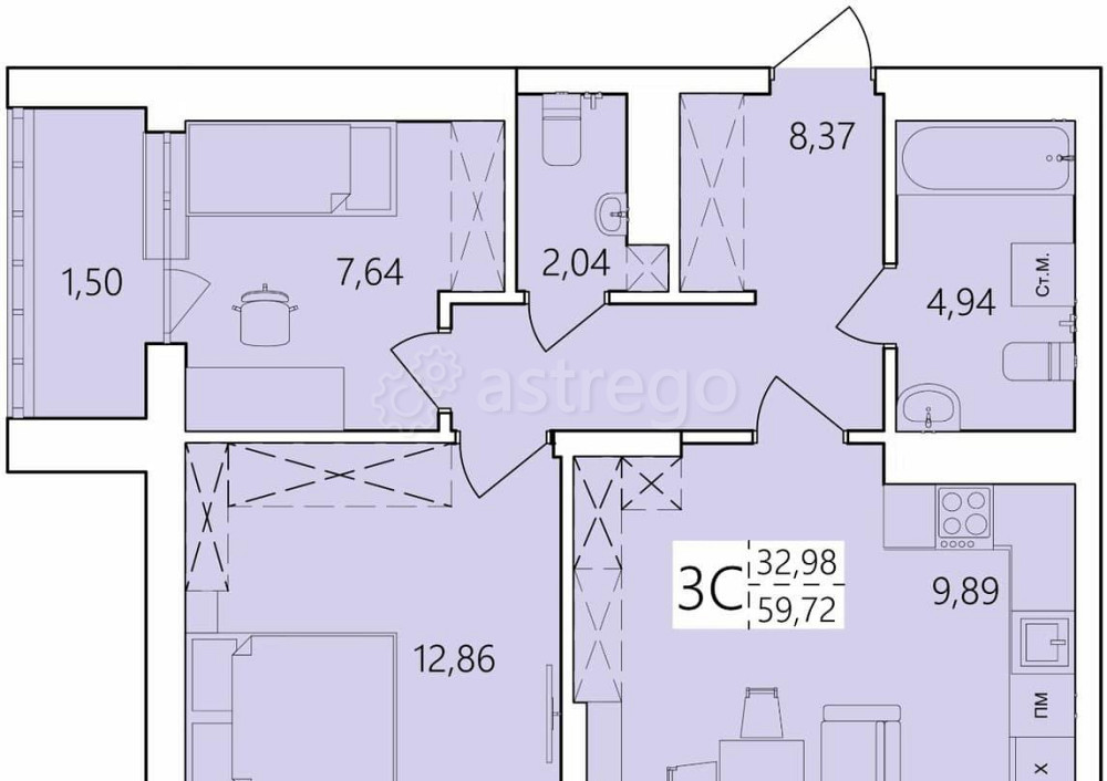 3-комн. квартира, 59.72 м2, 11/25 эт. Уфа - изображение 1