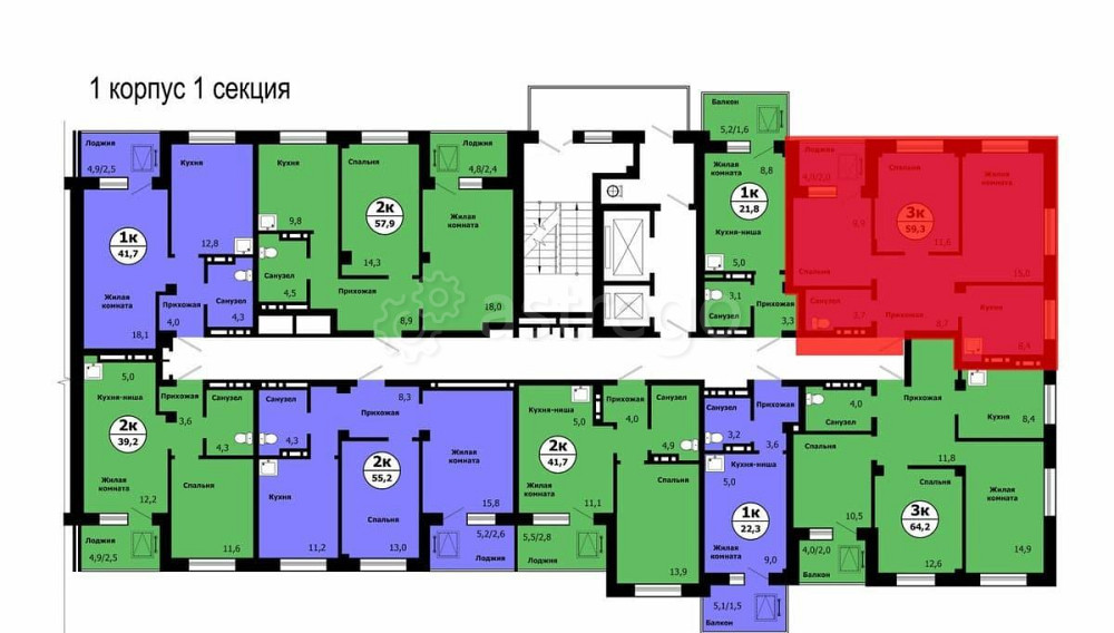 3-комн. квартира, 59.3 м2, 10/19 эт. Красноярск - изображение 4