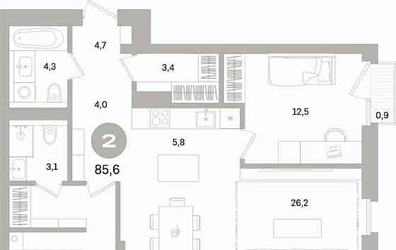 2-комн. квартира, 85.59 м2, 8/15 эт. Санкт-Петербург