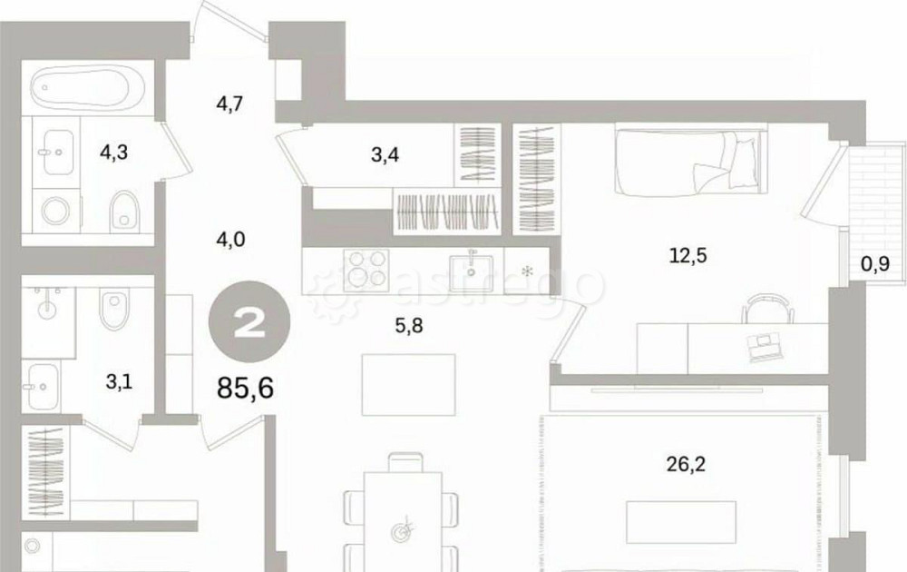 2-комн. квартира, 85.59 м2, 8/15 эт. Санкт-Петербург - изображение 1