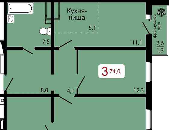 3-комн. квартира, 74 м2, 11/17 эт. Красноярск