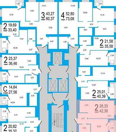 2-комн. квартира, 42.38 м2, 18/25 эт. Уфа