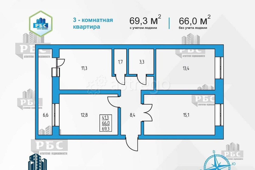 3-комн. квартира, 69.3 м2, 13/16 эт. Благовещенск - изображение 8