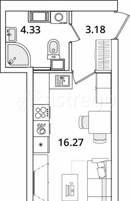 Студия, 25.1 м2, 12/22 эт. Санкт-Петербург - изображение 1