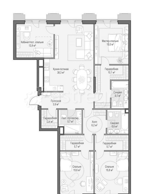 4-комн. квартира, 150.4 м2, 5/9 эт. Москва - изображение 7
