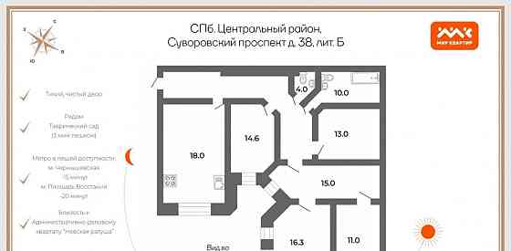 4-комн. квартира, 123.8 м2, 3/6 эт. Санкт-Петербург