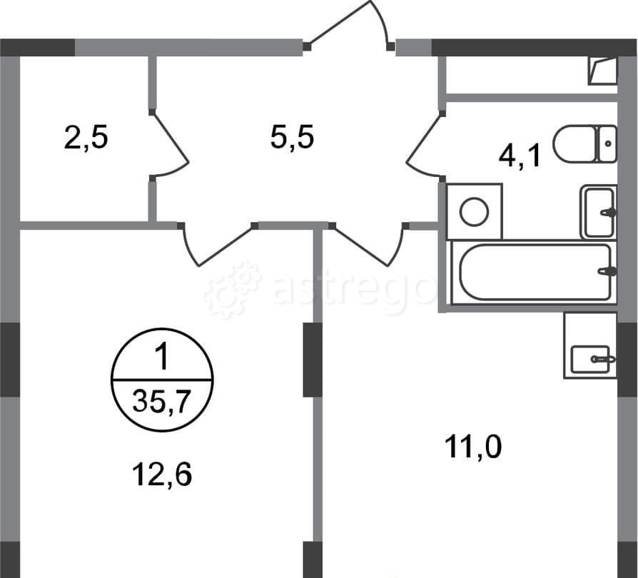 1-комн. квартира, 35 м2, 3/17 эт. Москва - изображение 1