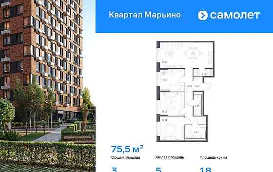 3-комн. квартира, 75.5 м2, 18/24 эт. Москва