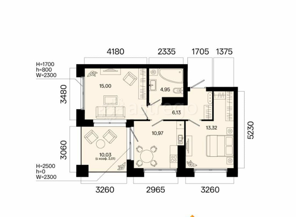 2-комн. квартира, 53.38 м2, 9/9 эт. Уфа - изображение 1
