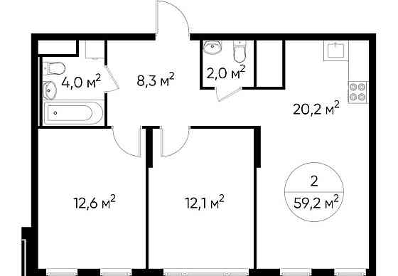 2-комн. квартира, 59 м2, 2/17 эт. Москва