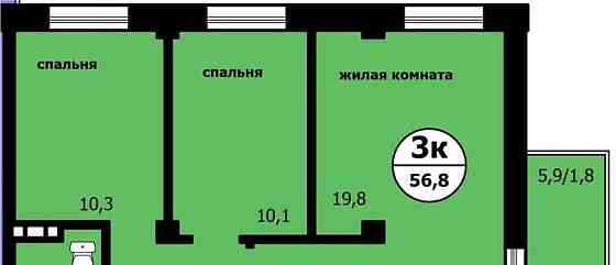 3-комн. квартира, 56.8 м2, 2/9 эт. Красноярск