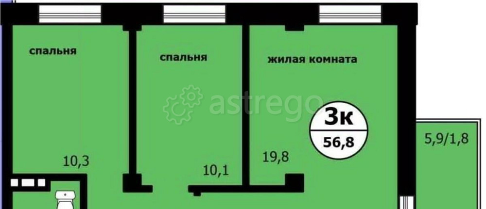3-комн. квартира, 56.8 м2, 2/9 эт. Красноярск - изображение 1