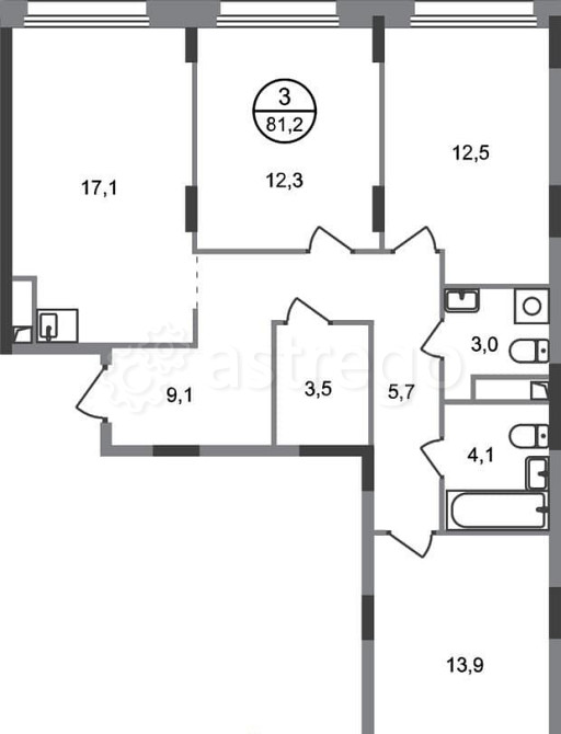 3-комн. квартира, 81 м2, 5/17 эт. Москва - изображение 1