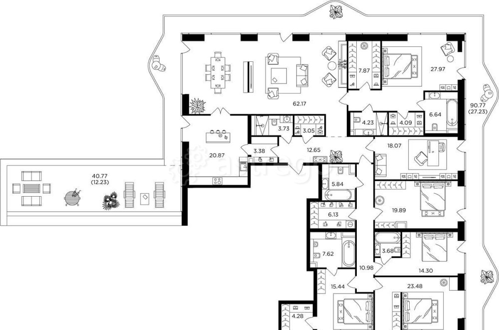 Многокомнатная квартира, 327.3 м2, 19/19 эт. Москва - изображение 1