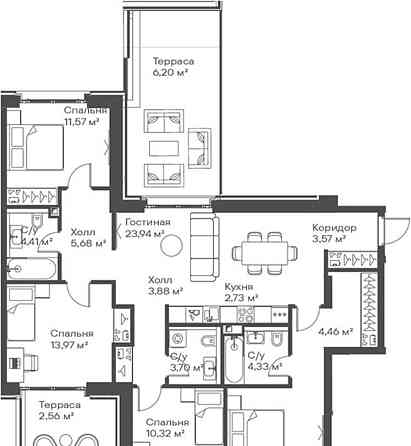 4-комн. квартира, 115.56 м2, 2/15 эт. Москва