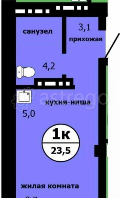 Студия, 23.1 м2, 15/19 эт. Красноярск - изображение 1
