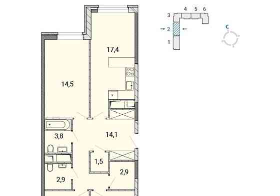 2-комн. квартира, 57 м2, 16/17 эт. Балашиха