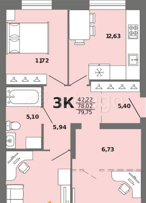 3-комн. квартира, 79.75 м2, 1/8 эт. Майма - изображение 1