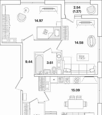 3-комн. квартира, 79.9 м2, 10/12 эт. Санкт-Петербург