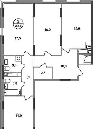 3-комн. квартира, 89 м2, 16/17 эт. Москва