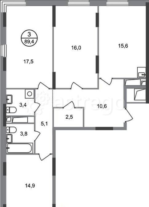 3-комн. квартира, 89 м2, 16/17 эт. Москва - изображение 1