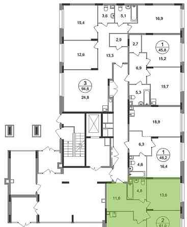 2-комн. квартира, 61 м2, 1/17 эт. Москва